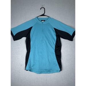 Canari Cycling‎ Shirt Mens Large Blue Black Short Sleeve 1/2 Zip Bike Jersey Top